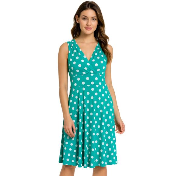 Ronni Nicole Y2K 90's Polka Dot V-Neck Pull-On Ruched Sleeveless Midi Dress - Picture 1 of 6